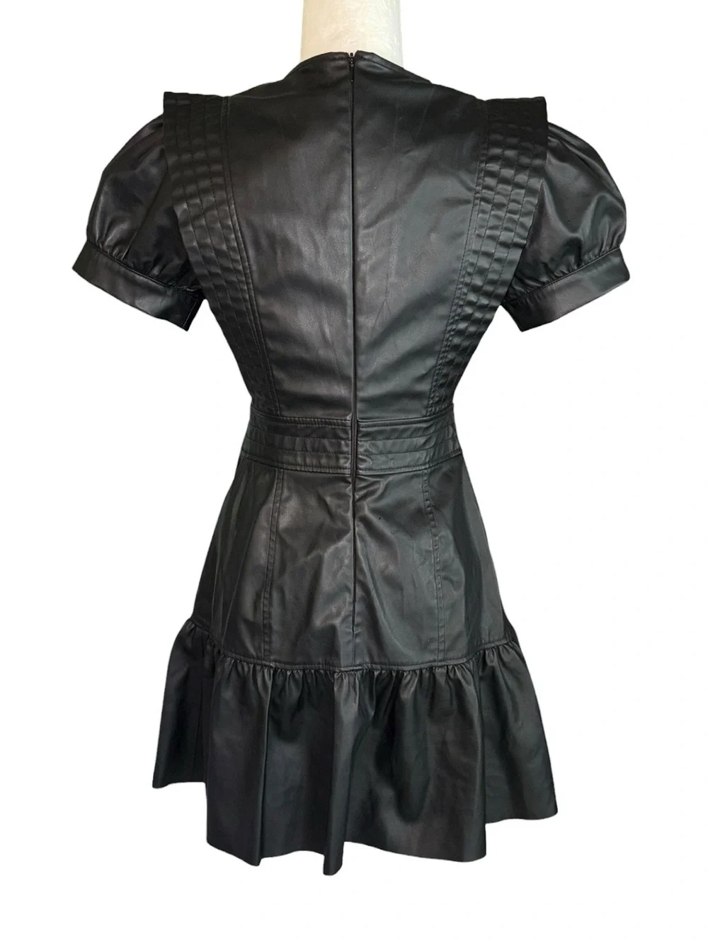 LN Zara Black Faux Leather Puff Sleeve Flared Mini Dress - XS